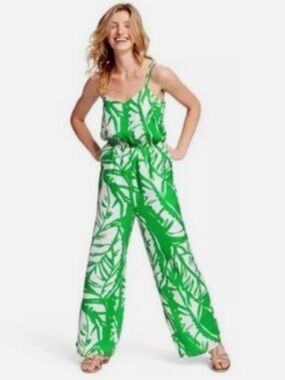 Lilly Pulitzer Green Leaf-Print Wide-Leg Jumpsuit